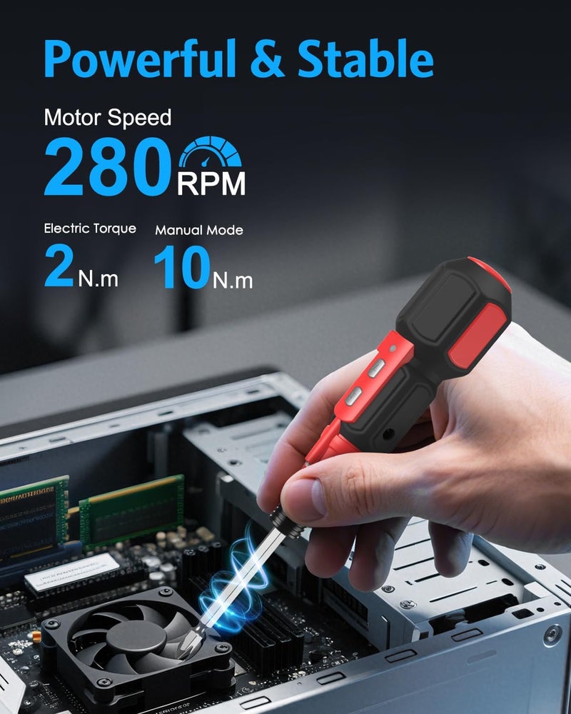 AMIR Cordless Power Screwdriver, Rechargeable Electric Screwdriver Sets, Portable Automatic Home Repair Tool Kit, Motorized Screwdriver with USB Cable and LED Lights - Image 2